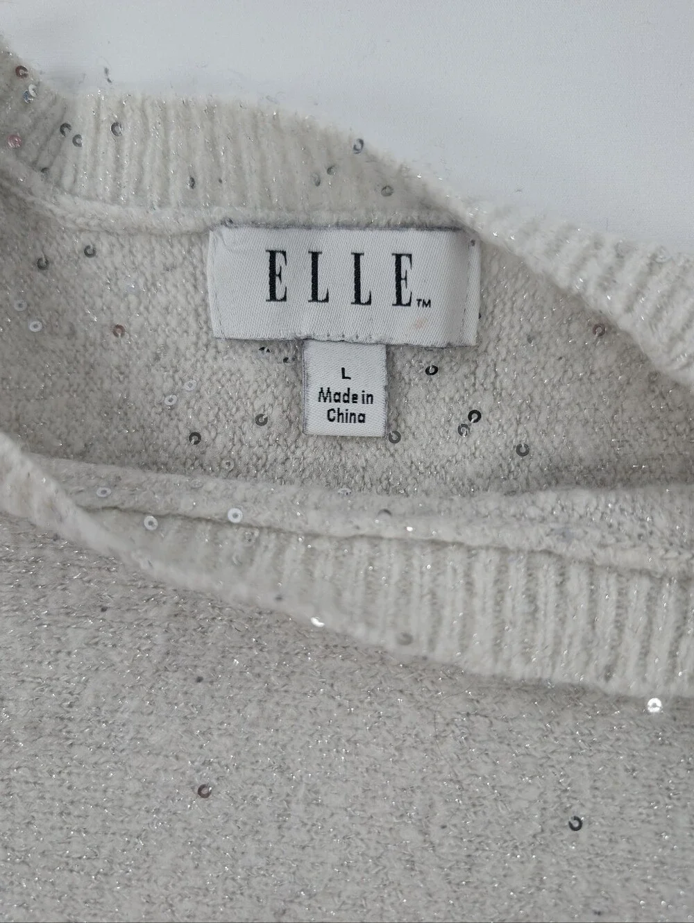 ELLE Light Gray Sparkle Cable-Sleeve Sweater
